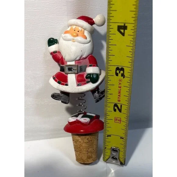 Santa Claus Wine Bottle Stopper Spring Design Cork Base 4" - Picture 4 of 6